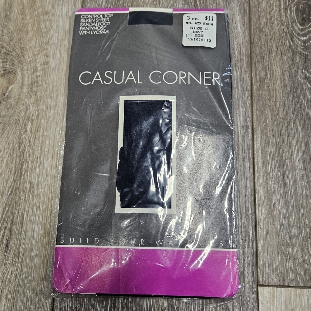 Casual Corner Vintage Control Top Pantyhose Sandalfoot Navy Blue Women's Size C
